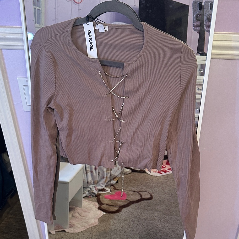 Garage Tan Lace-Up Crop Top